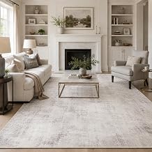 IGEMAEVE 8x10 Area Rug for Living Room Bedroom Washable, Modern Grey White Large Carpet Ultra Soft Faux Wool Retro Dining Room Non Slip & Non-Shedding Low Pile