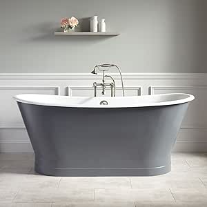 Signature Hardware 415243 Kateryn 67" Cast Iron Soaking Pedestal Freestanding Tub with Pre-Drilled Overflow Hole - Dark Gray