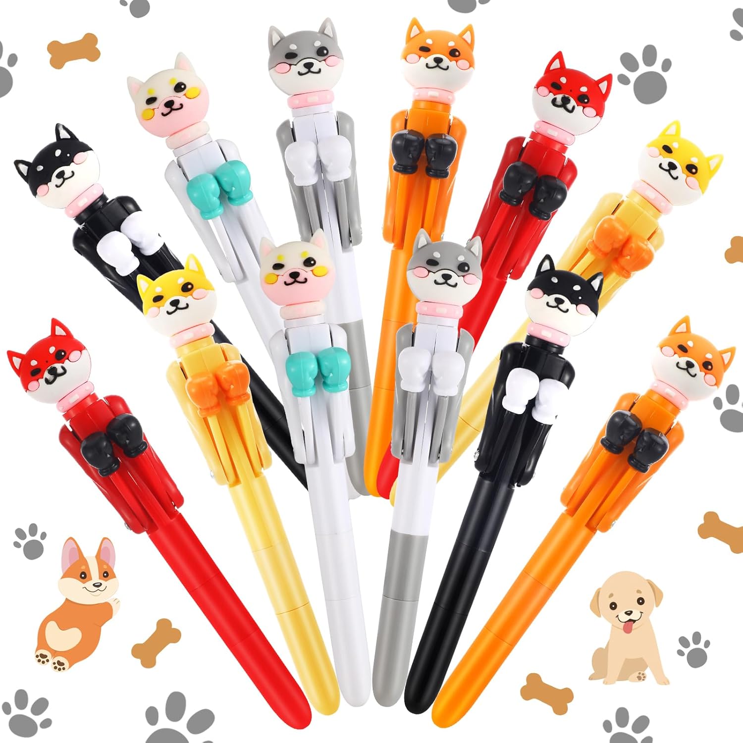 Sayglossy 12 Pcs Funny Boxing Pen Novelty Animal Boxing Ballpoint Pens Blue Ink Gift for Christmas Cute Ballpoint Pen for Chirstmas Stocking Stuffers(Dog)