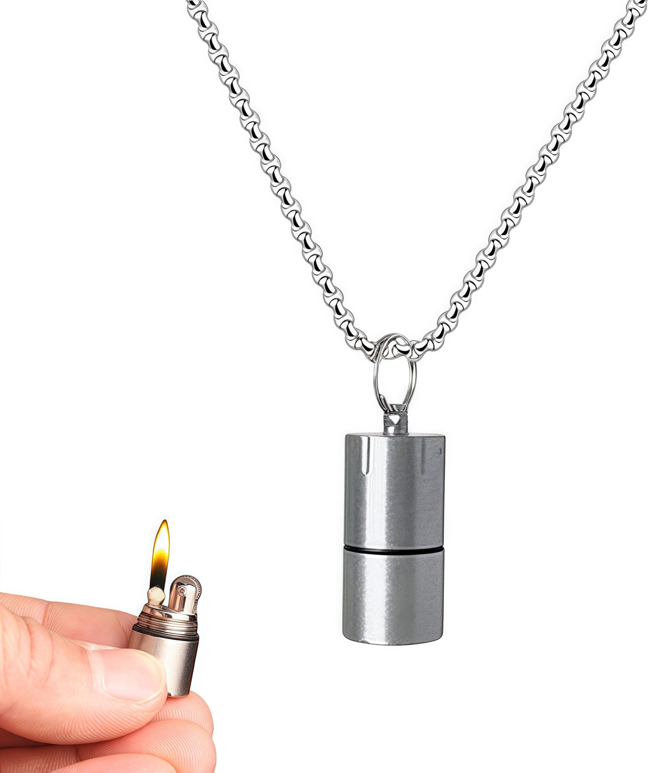 Ewoke Men's Silver Kerosene Lighter Mini Portable Waterproof Lighters Vintage Trench Lighters Camping Candles (Silver)