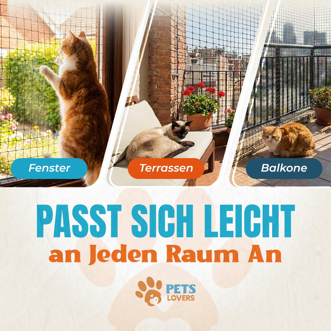 Katzennetz für Balkon Ohne Bohren 4x3m Schwarz Kompletter Montagesatz | Mit Edelstahl Verstäkt, UV-Beständig, Inkl 2 Spielzeugen, Katzengitter Fenster, Katzennetz Fenster, Katzennetz Balkon