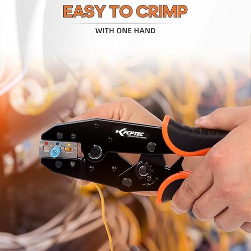 Miniatura 9 de KF CPTEC Juego de herramientas de prensado de 9 piezas, crimpadora de alambre de trinquete con mandíbulas intercambiables para encogimiento de