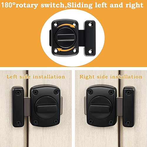 Miniatura 7 de Alise Pestillo de la puerta del perno deslizante, cerradura de seguridad de doble cara rotar hardware de la puerta, negro