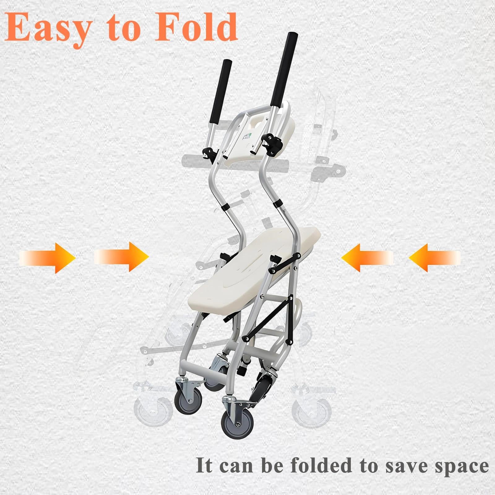 Silla Ducha WC con Ruedas, Silla Ducha Personas Mayores y Pies Abatibles, Silla con Inodoro Incorporado, Taburete de Ducha Plegable con Ruedas para Personas Minusvalidos, Carga 120KG