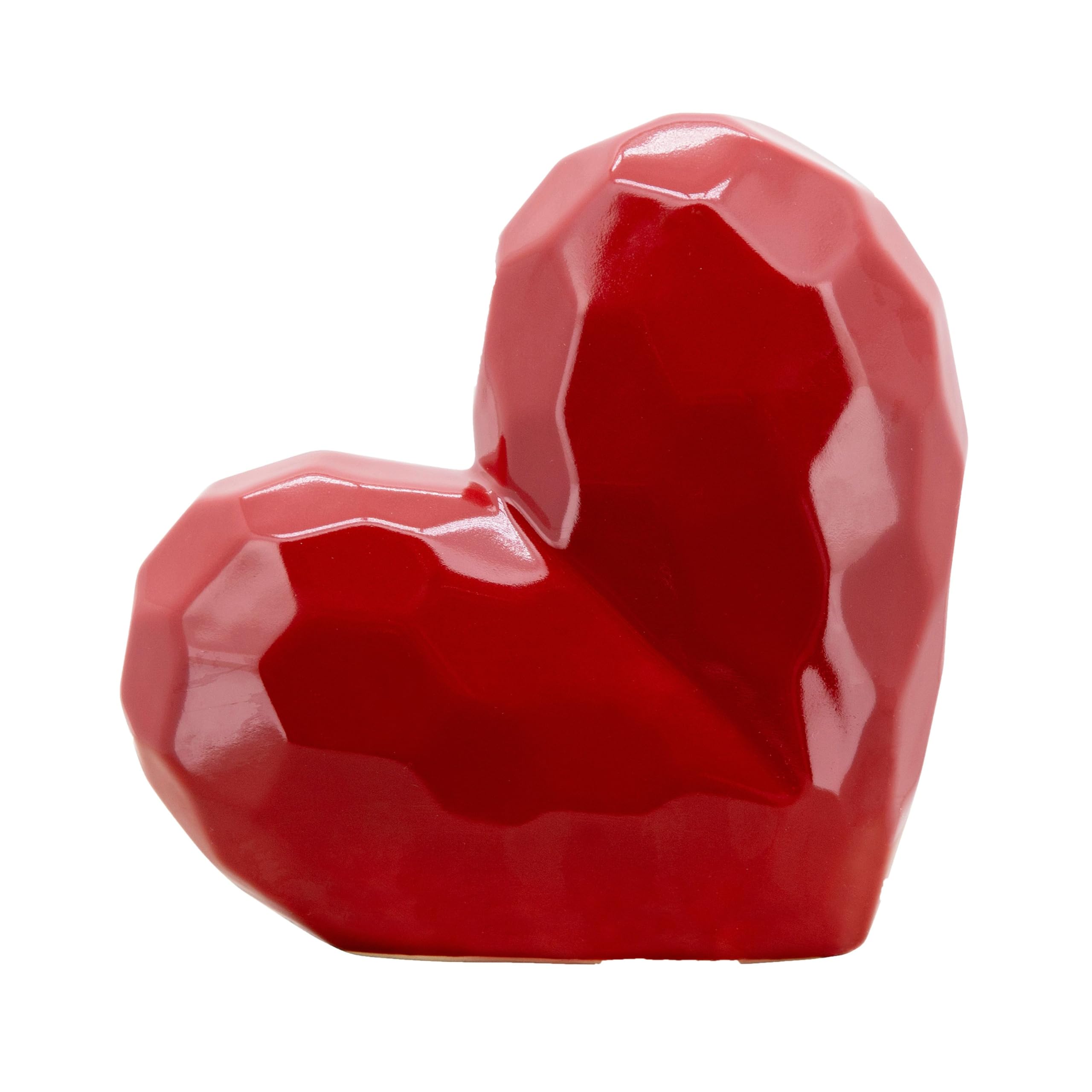 Decorative Ceramic Heart Sculpture for Home Decor - Ornament for Bathroom, Office, and Living Room Decor - Modern Figurine Accent for Bedroom, Shelf Display, and Coffee Table - 8", Red