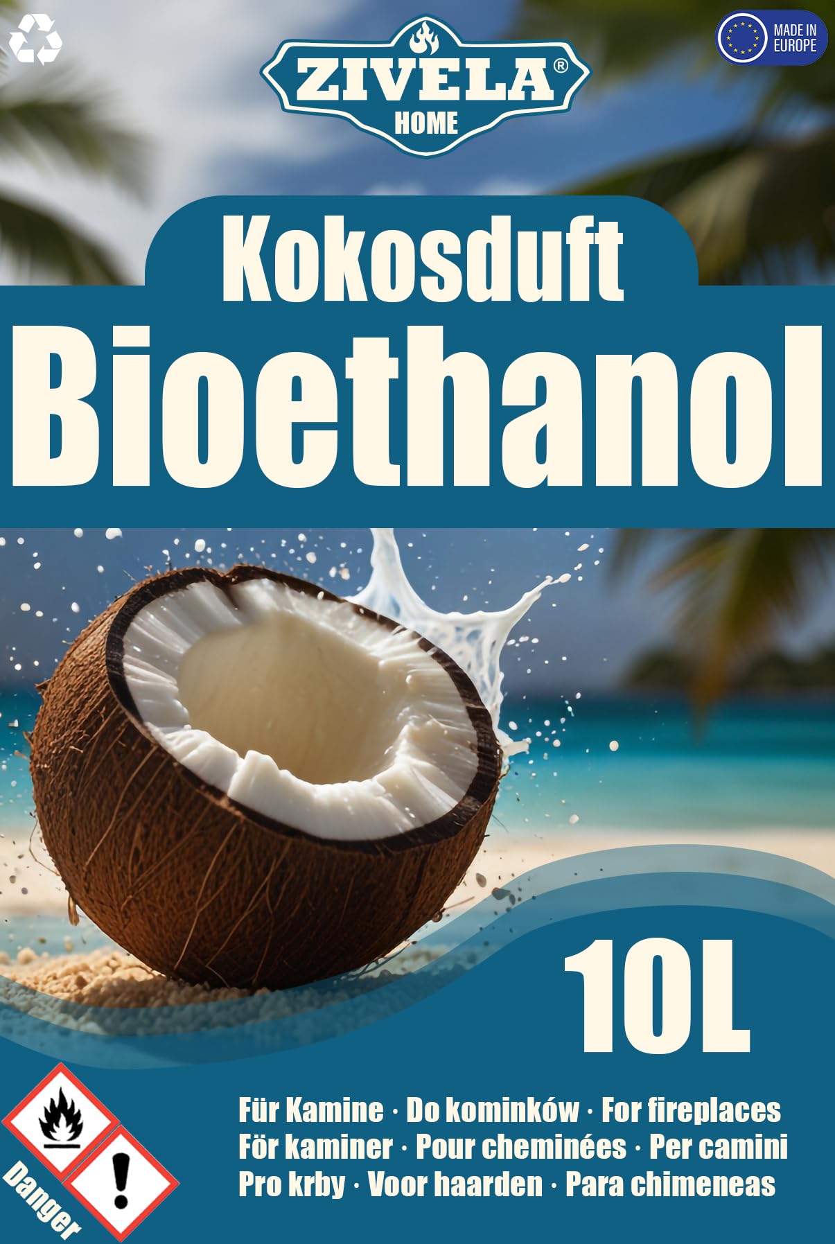 Bioetanol 96,6% 30L | Bio Alcohol Coco Aroma 96,6% 3x10L | Bioetanol para chimenea, chimenea de mesa, chimenea de bioetanol | Bioetanol Coco Aroma | Combustión limpia, sin humo, llama viva