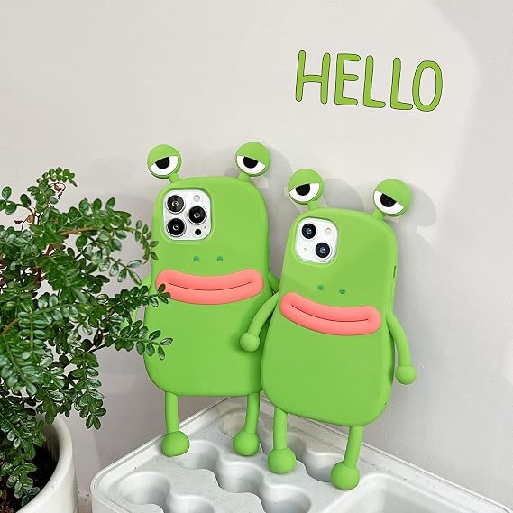 Yatchen Ugly Case Compatible with iPhone 13 Pro Max, Kawaii Phone Case 3D Cartoon Cute Frog Soft Silicone Unique Fun Cover Slim Fit Anti-Drop Protector for Women Girls Green