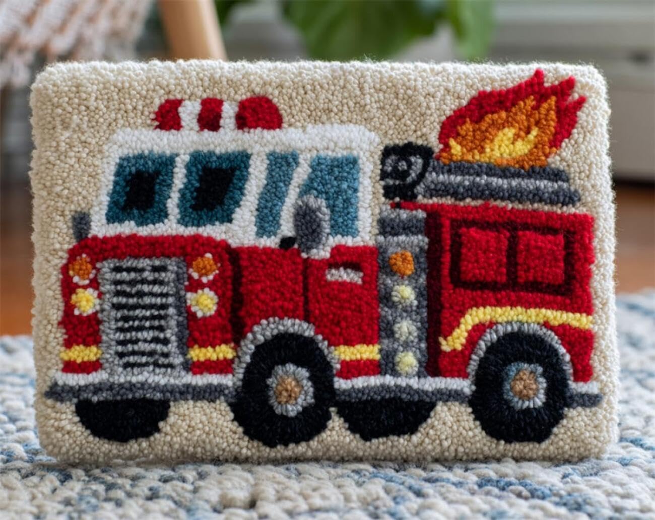 AxiangziK DIY Latch Hook Rugs Kits Cartoon Fire Truck Latch Hook Kits for Beginners，Seniors，3D DIY Enthusiasts Rug Making Set 31x45in