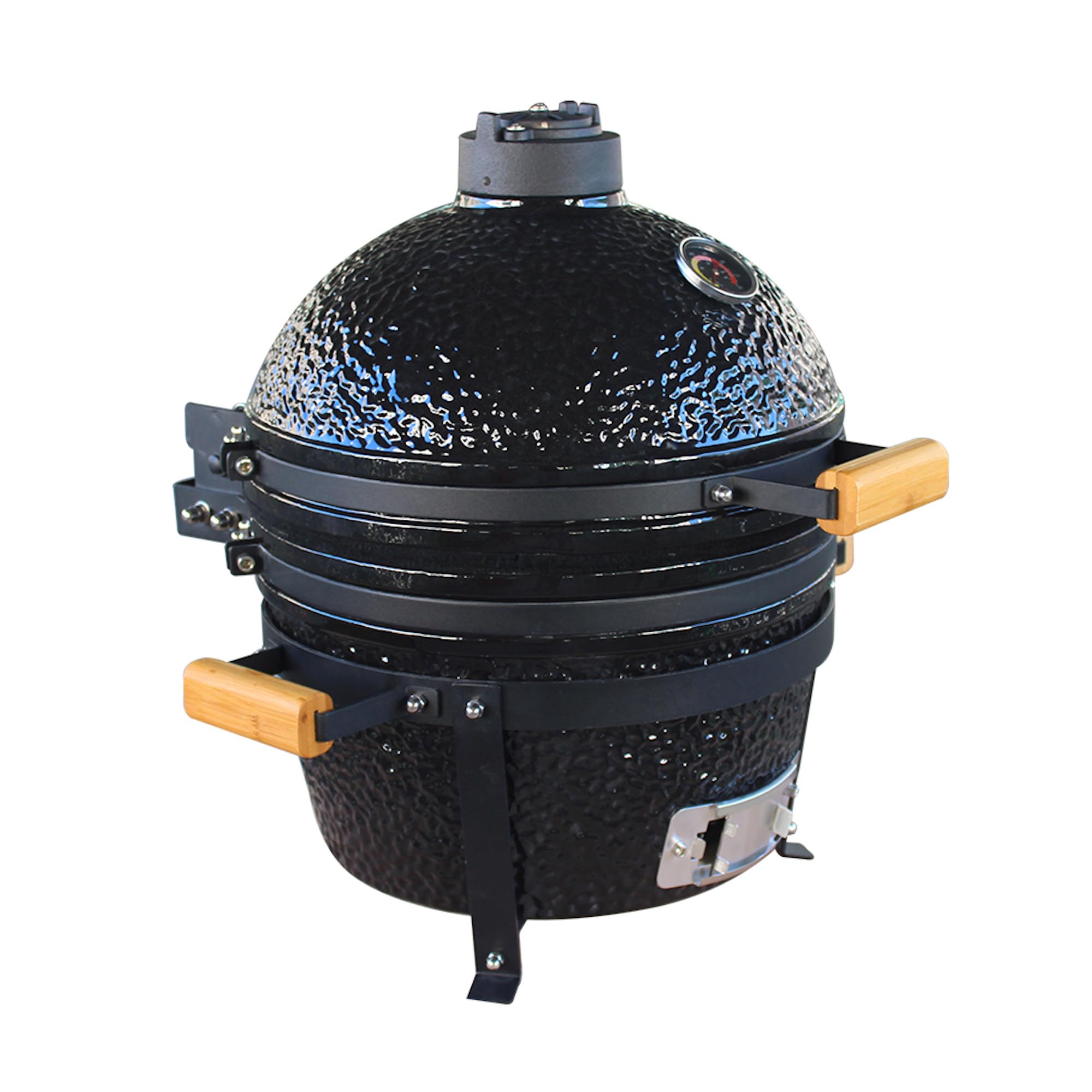 COOKFIRE - Barbacoa Kamado de Carbón Ø 40 cm - BBQ Grill Japonesa Con Termómetro y Asas de Bamboo - Portátil y Cerámica - Mini Parrilla (Negro)