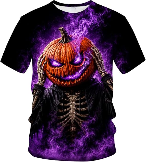 Halloween Graphic T Shirts Scary Pumpkin Skull Skeleton Haunted House Horror Tee Tops
