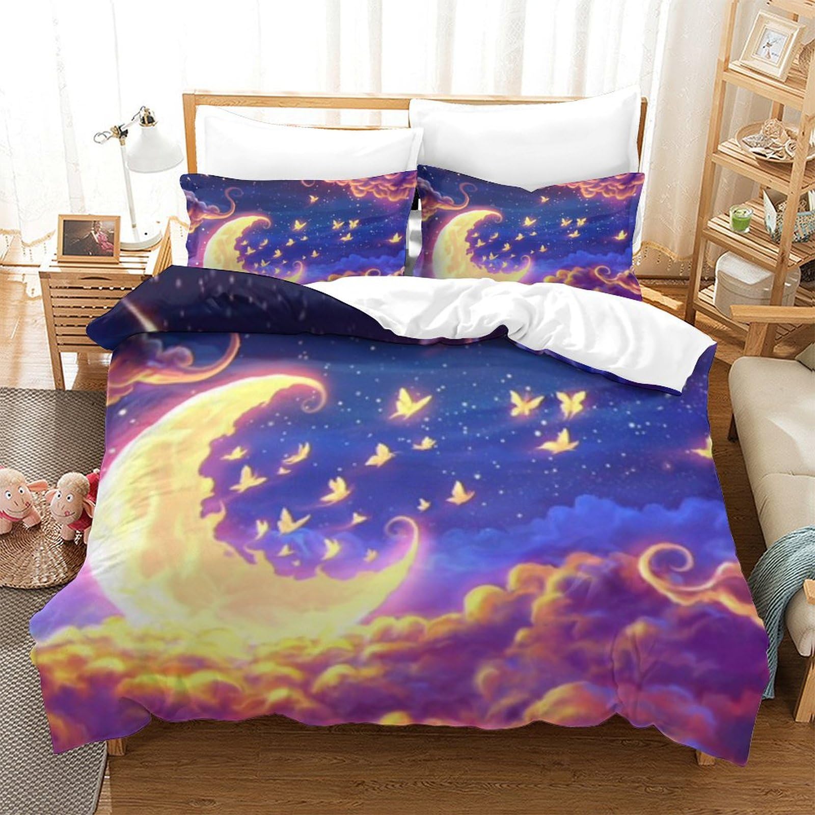 Housse de couette 260x220 fermeture éclair lit adulte parure de lit 2 pièces Ciel Nocturne enfant