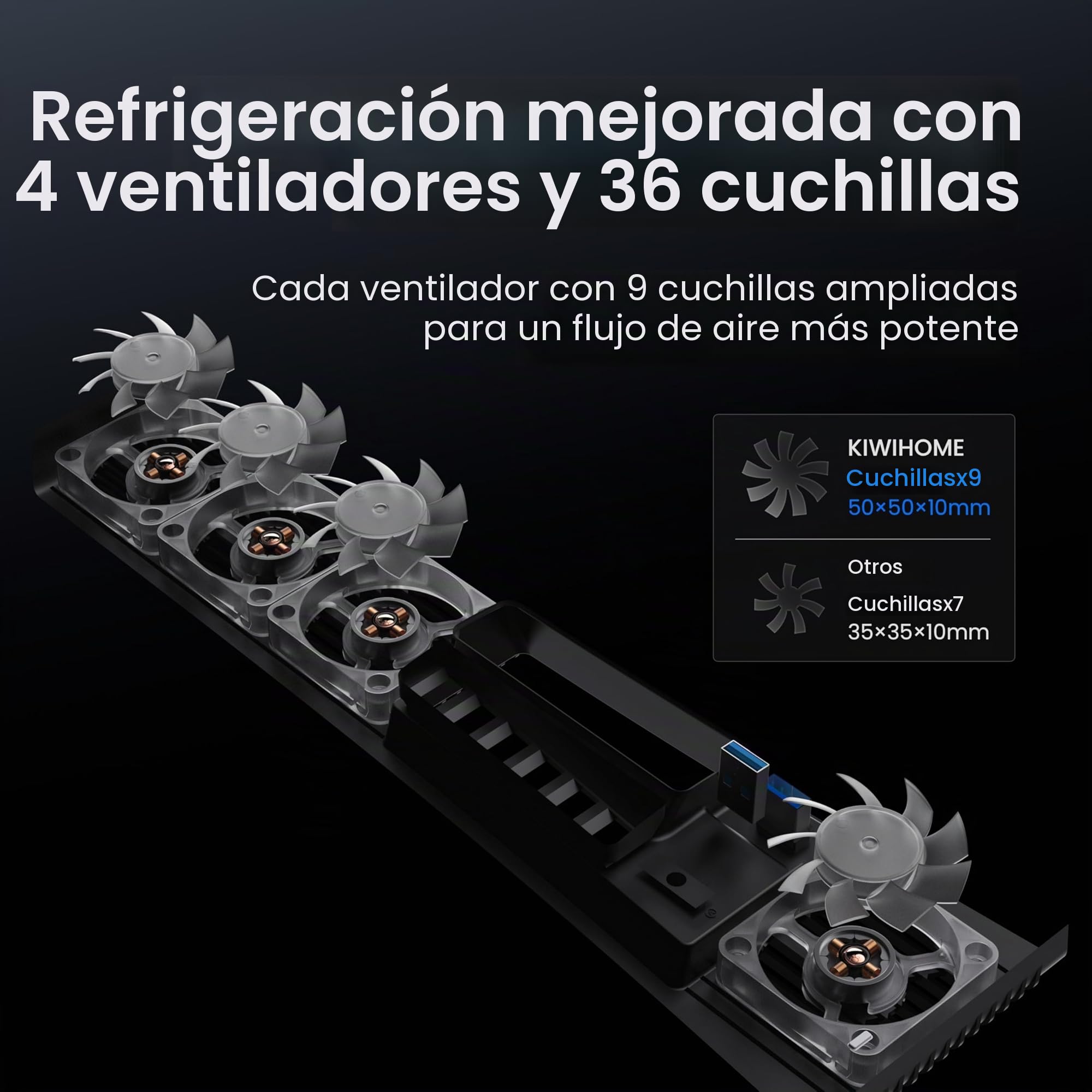 KIWIHOME Ventilador de Enfriamiento Mejorado para PS5 Pro con 4 Ventiladores y 36 Aspas, Enfriamiento más Silencioso con Velocidad Ajustable, Apagado Automático,No para PS5 2020/Versión Slim 2023