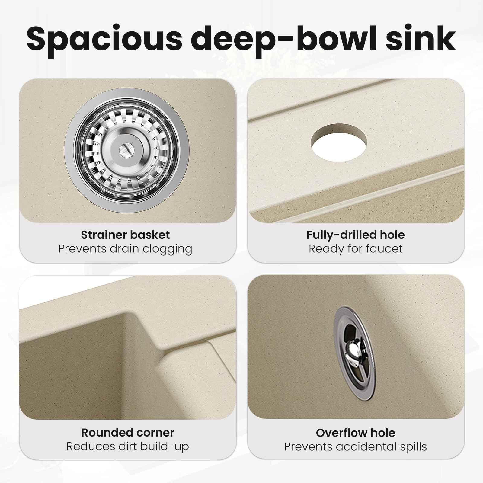 vidaXL Lavabo 80% Cuarzo y 20% Resina 470 x 440 mm Beige