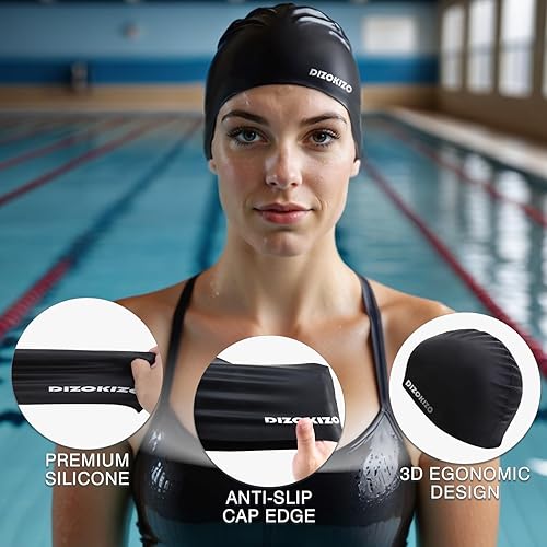 Miniatura 4 de 2pcs High Elasticity Silicone Swim Cap for Women and Men, Comfortable Non-Slip Swimming Caps for Long and Short Hair, Durable Waterproof Swim Hats