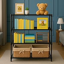 Esie Houzie 4-Layer Plastic Bookshelf for Kids – Lightweight, Durable Book Rack & Organizer for Home & Study Room (Black, 4)