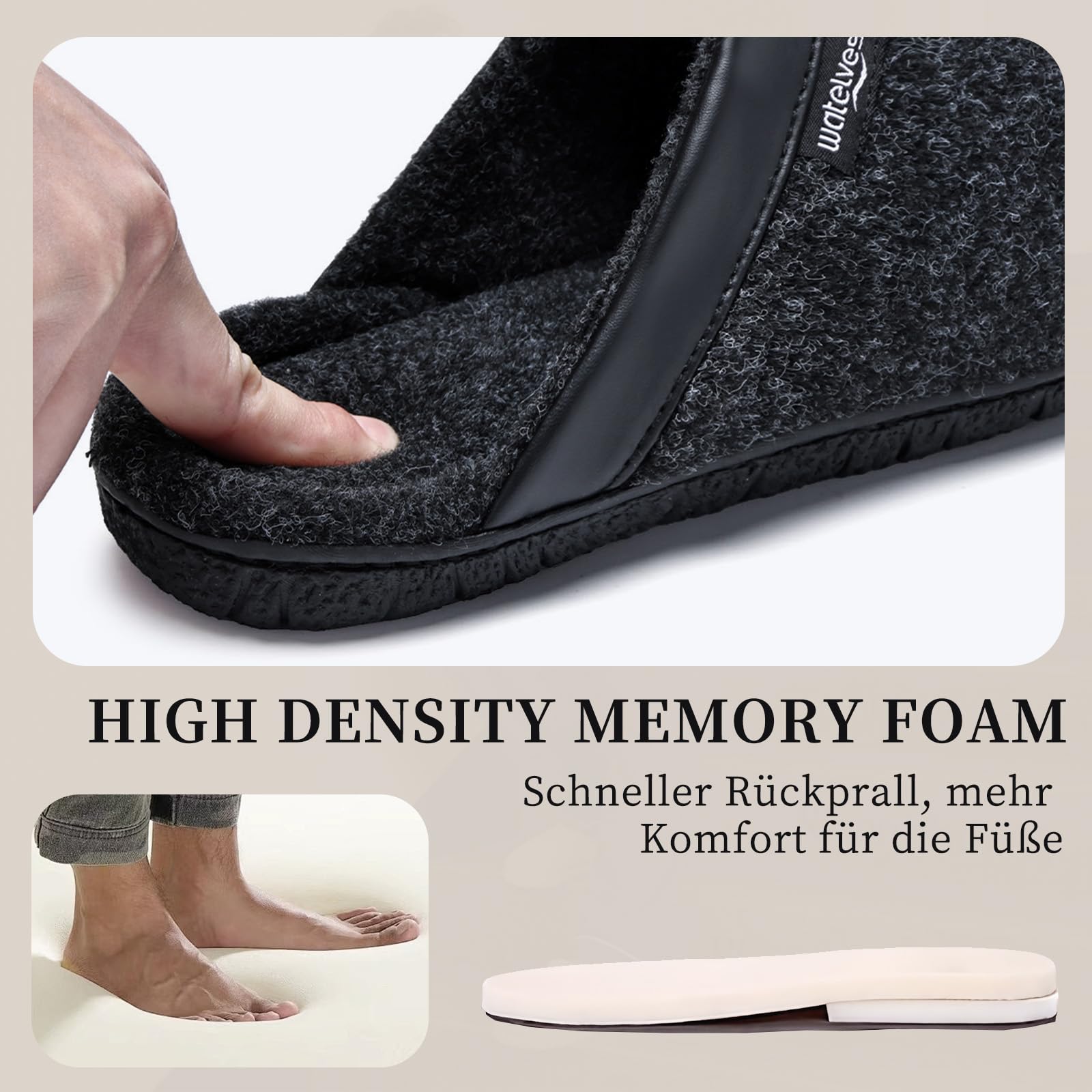 WateLves Ciabatte Uomo Pantofole Feltro Invernali Memory Foam Antiscivolo Caldo Scarpe Da Casa