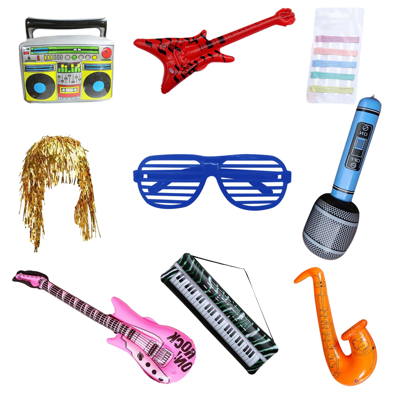 Lot de 68 accessoires de décoration de fête - Accessoires de boîte photo - Décoration de fête - Perruques gonflables - Accessoires de fête pour mariage, Halloween, Noël, décoration de table