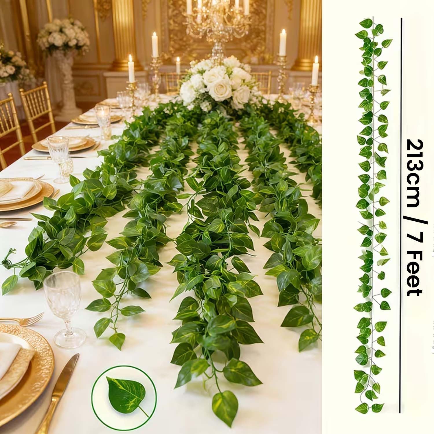 Go Hooked (Pack of 8 Creepers Artificial Garland Money Plant Leaf Creepers for Home Decoration, Party Dcor (8 Creepers, 30 Leaves in 1 Creeper, 6 Foot Each), Green, 1 Centimeters