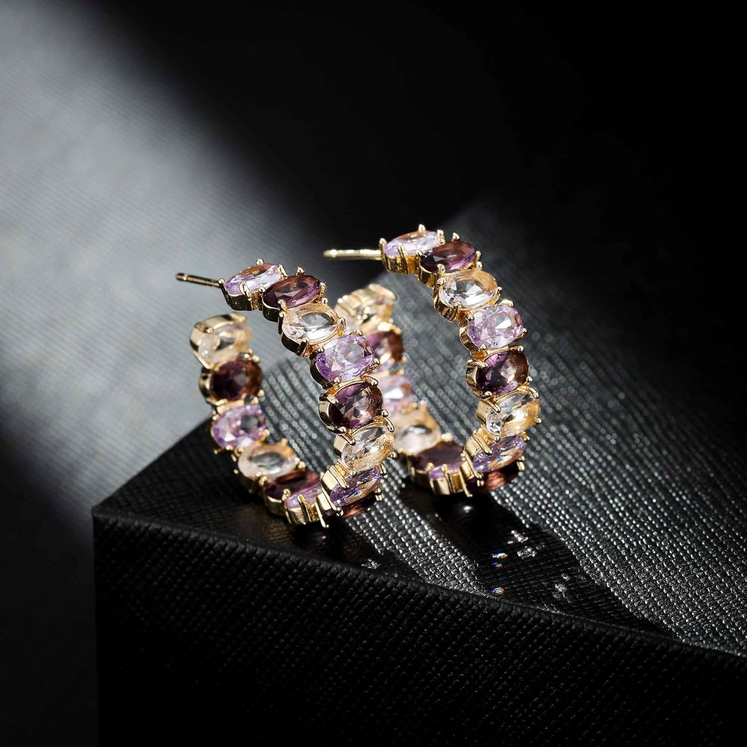 Dazzling Multicolor Austrian Crystal 14K Gold Plated Hoop Earrings for Women Fashion Hypoallergenic Jewelry Gift - Image 6