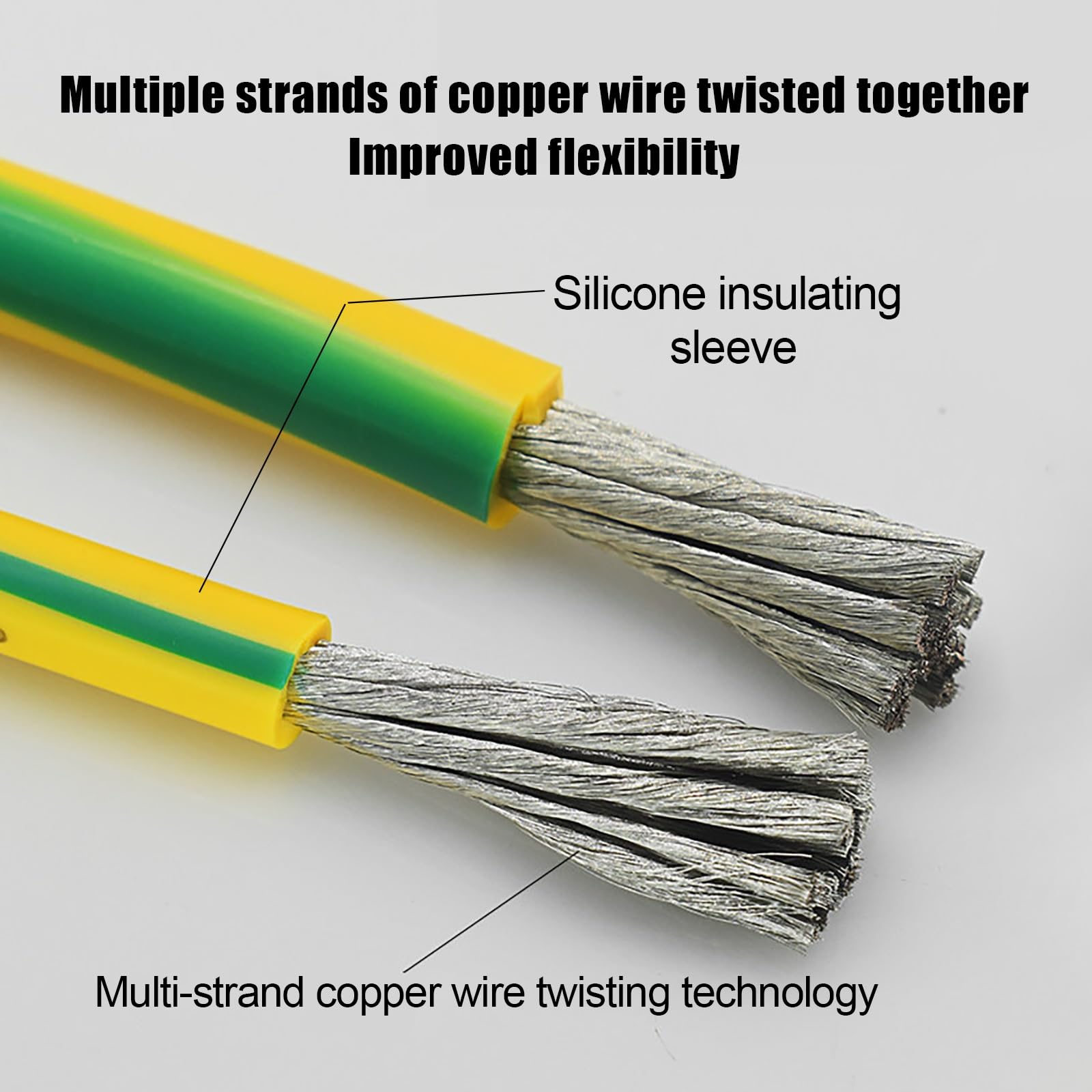 Cable De Tierra De Silicona 12/10/8/6/4/2 AWG Núcleo De Cobre Estañado 0.08mm Hilo Fino -60 A 200℃ Resistente Altas Y Bajas Temperaturas Cable Flexible(10AWG,320FT)
