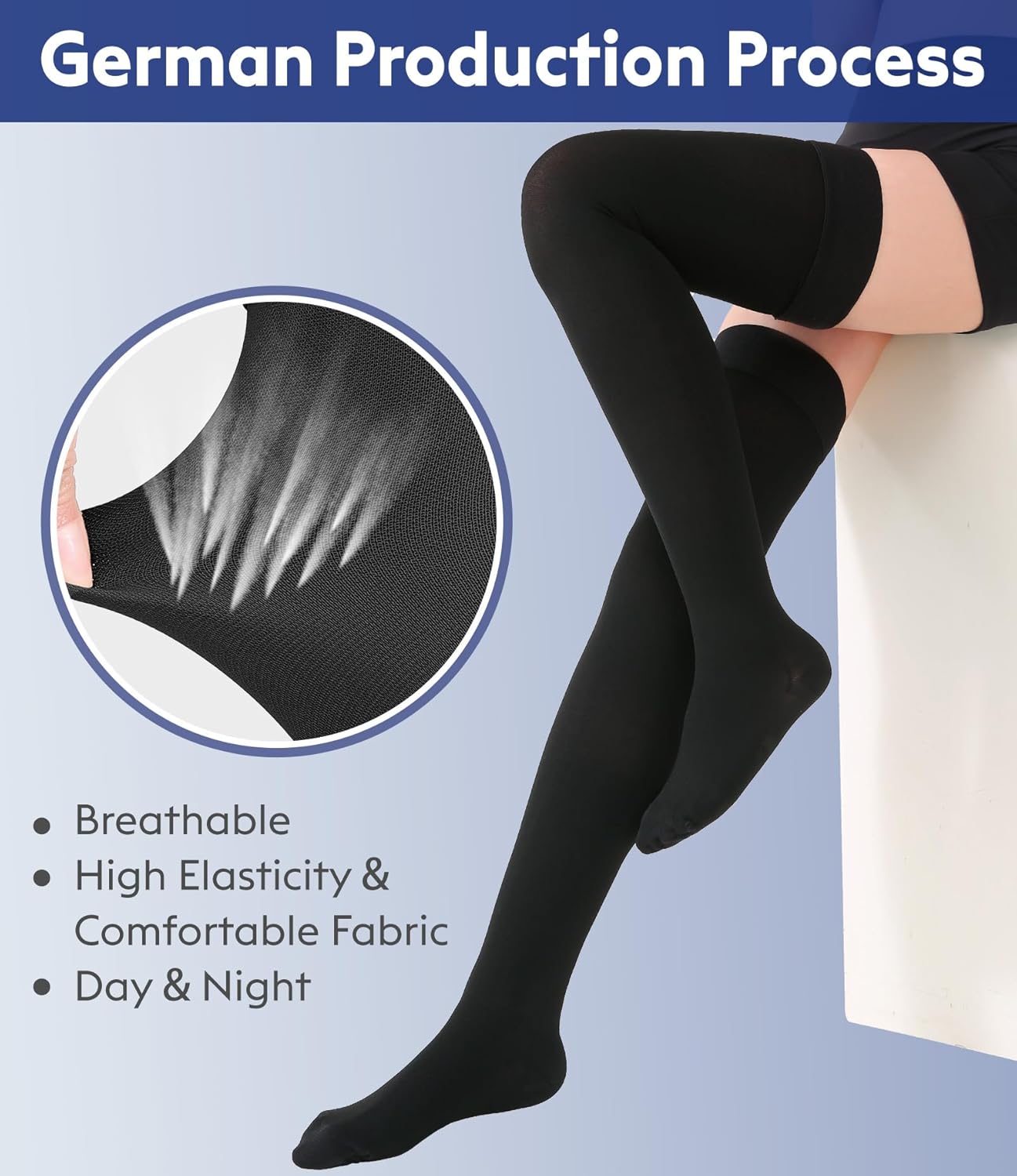 KEKING Plus Size 15-20mmHg Thigh High Closed Toe Compression Stockings for Unisex with Anti-Slip Silicone Band – Relief for Varicose Veins, Swelling, DVT; Support for Pregnancy & Travel, Black 4XL
