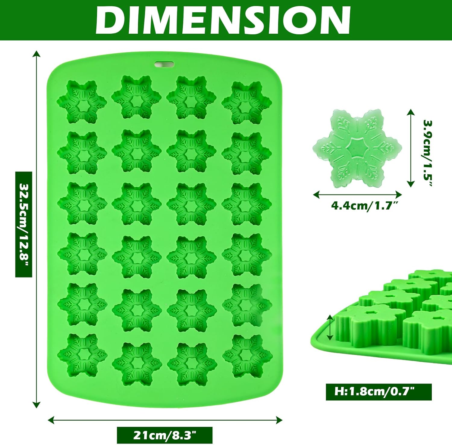 Webake Snowflake Ice Cube Mold Silicone 24-Cavity Christmas Ice Cube Tray, Snowflake Molds for Chocolate, Soap, Candy, Ice Cube for Whiskey, Spirits, Liquor, Cocktails, Soda & More (Pack of 2)