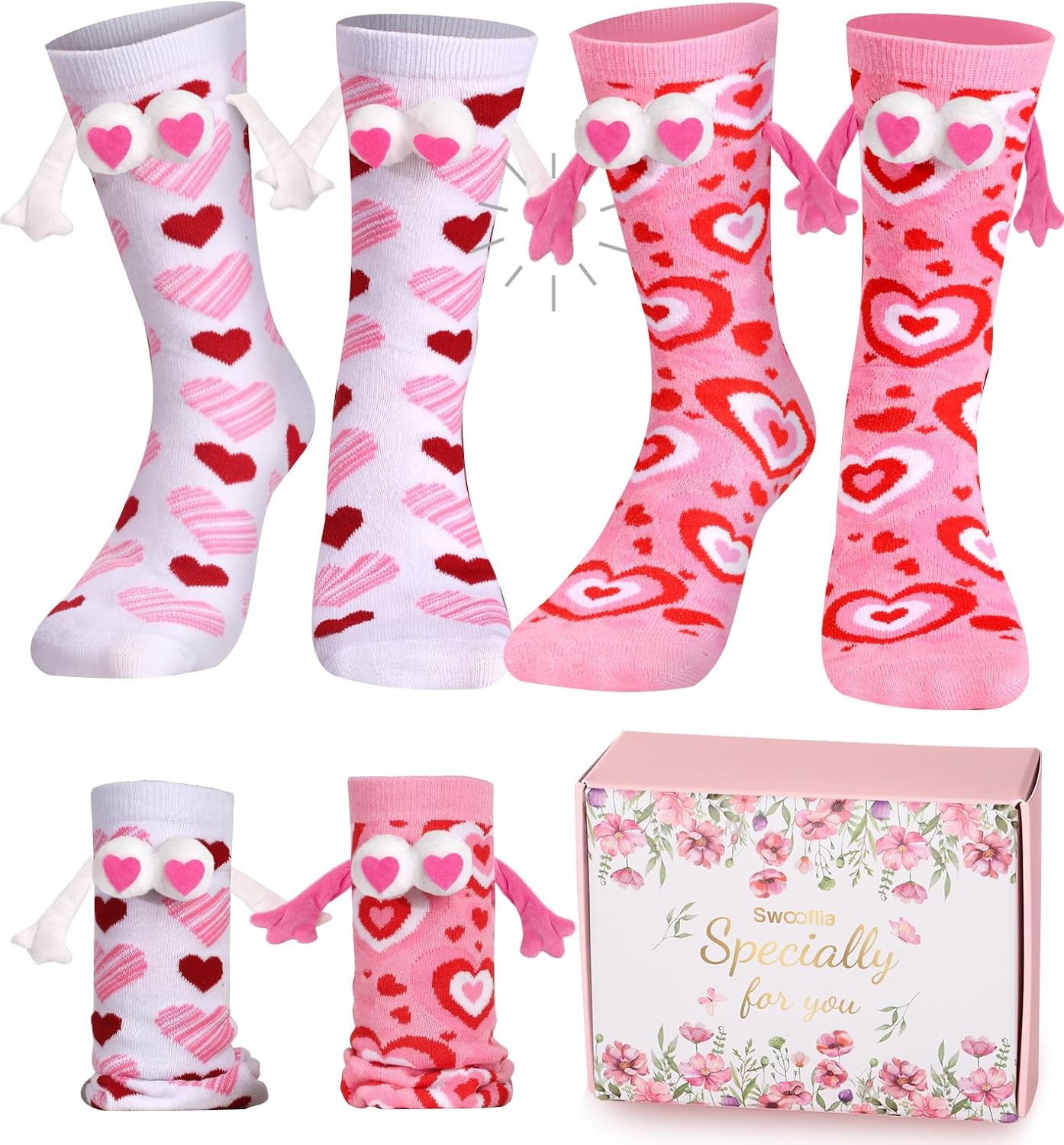 Swooflia Valentine's Day Socks Set - 2 or 4 Pairs - Matching Family, Friends, and Couple Designs for Women and Men