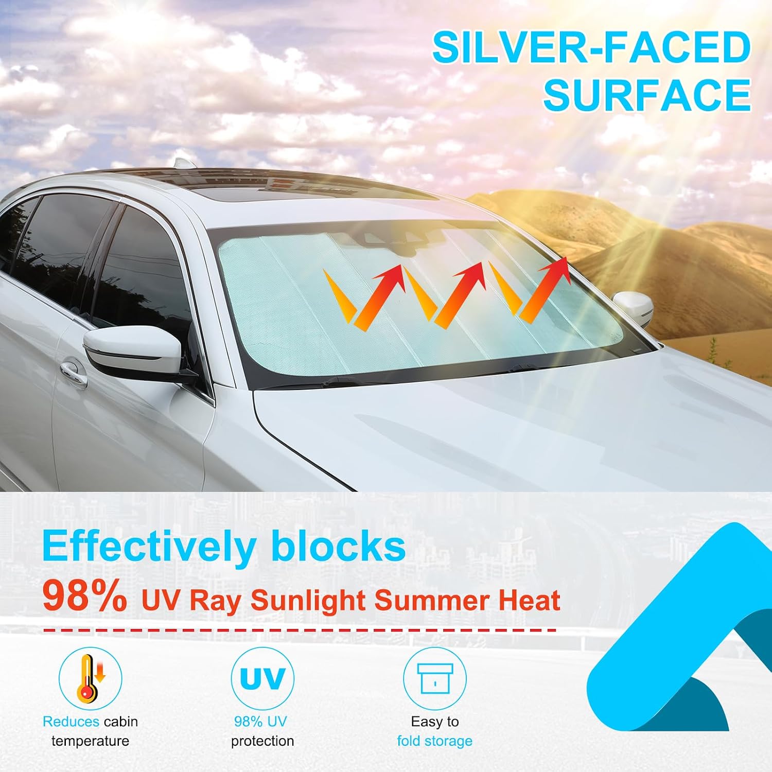 Car Windshield Sunshade Compatible with BMW 5-Series G30 G31 525i 525xi 528i 528xi 530i 530e 530xi 535i 535xi 545i 550i 2018-2023 Front Window Foldable Sun Shade UV Protection Visors (Regular Version)