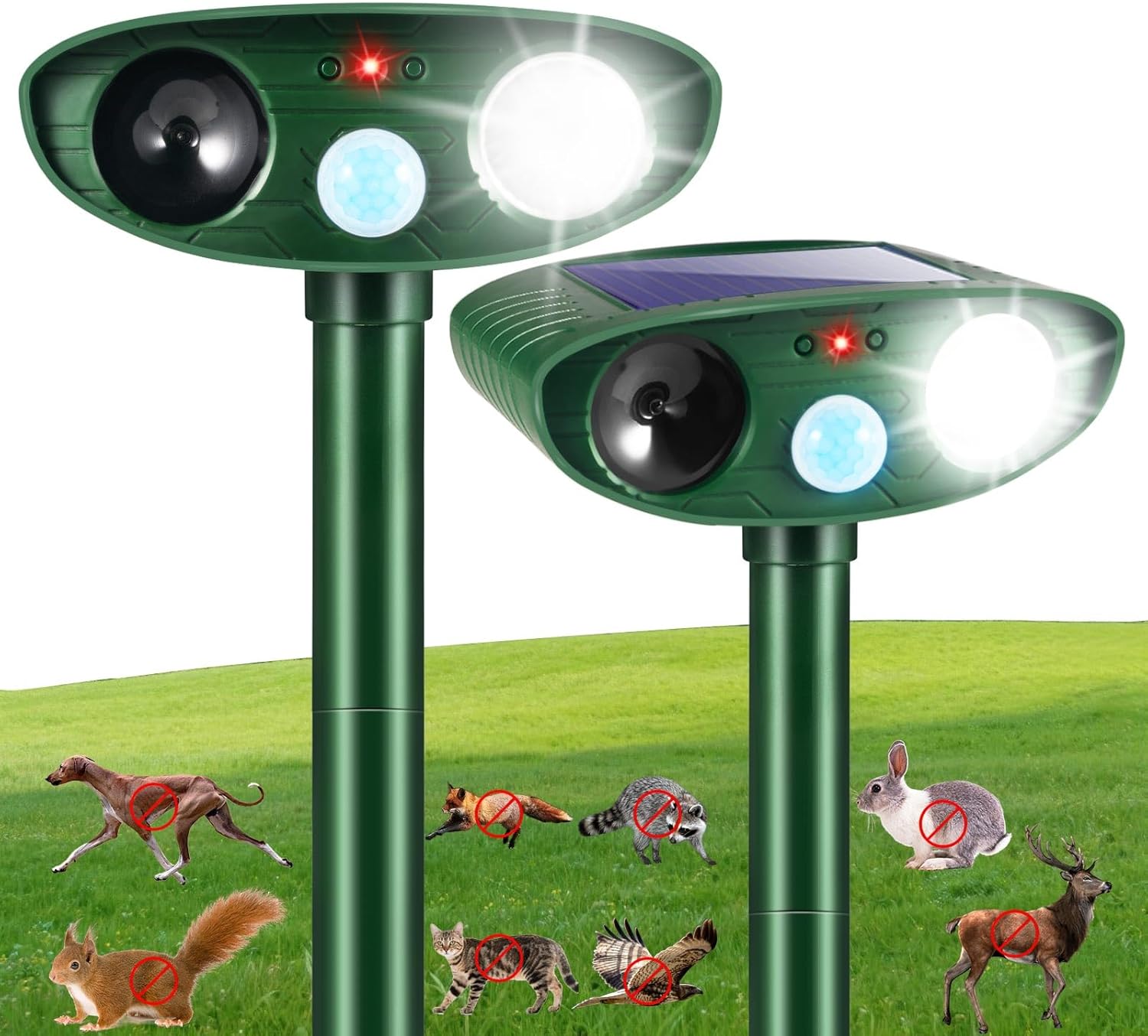 2026 Upgraded Solar Ultrasonic Animal Repellent Cat Deterrent Outdoor Deer Repellent Devices Motion Detection Strobe Light,Waterproof Squirrel Skunk Raccoon Dog Rabbit Deterrent for Garden Yard,2 Pack