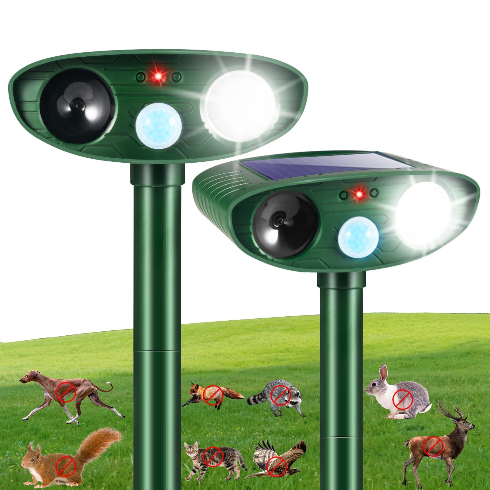 Photo 1 of Upgraded Sonic Fortress Pro Deer Repellent Outdoor,Solar Ultrasonic Animal Repeller with Motion Activated Strobe Light for Squirrel Raccoon Rabbit Cat Skunk Deterrent Keep Pests Out of Yard,2Pack