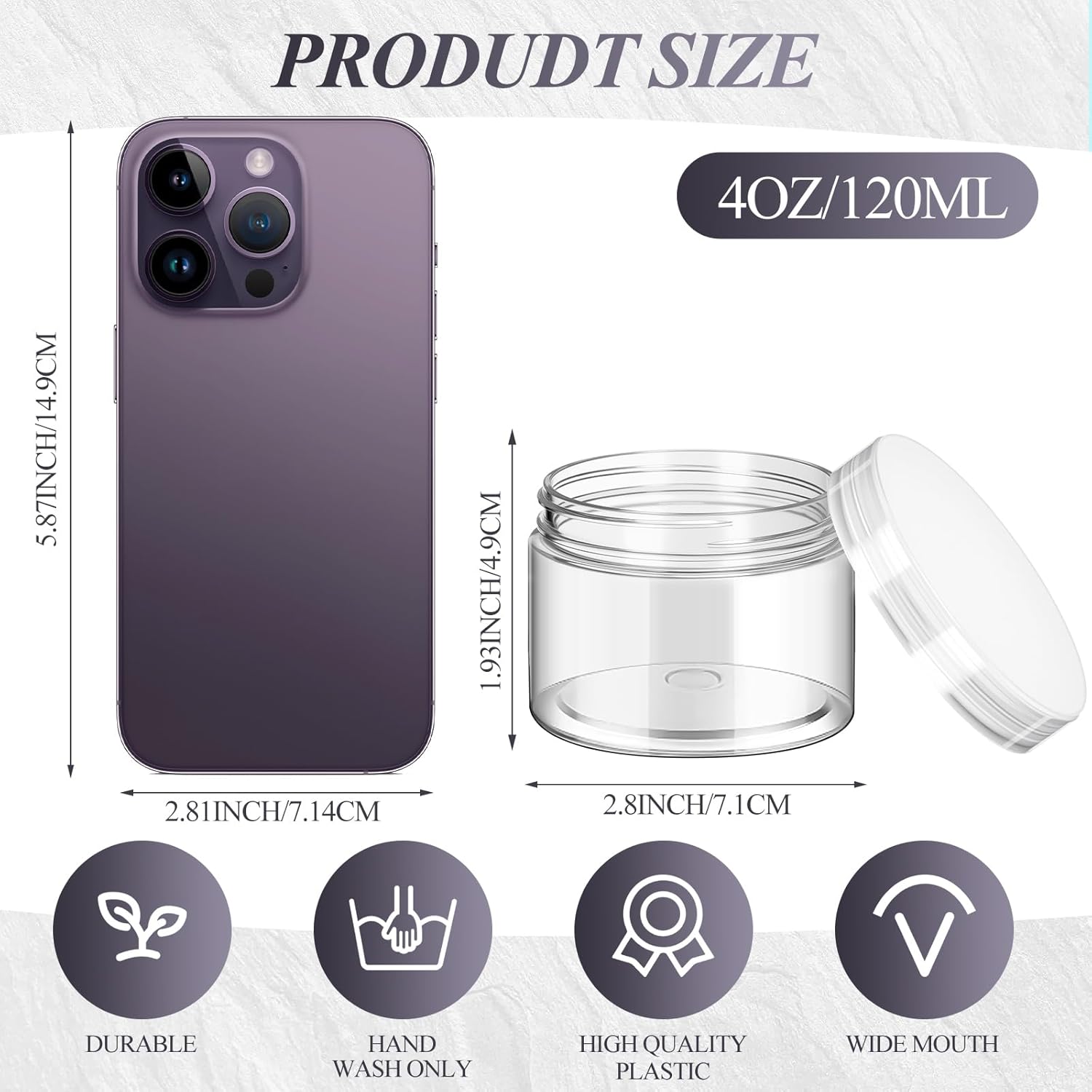 satinior 24 pieces empty clear plastic jars with lids round storage containers wide-mouth for beauty product cosmetic cream lotion liquid butter craft and food (transparent lid, 4 oz) 4 oz transparent lid