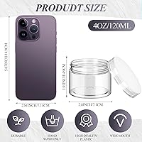 Vista 2 de 24 tarros redondos de apertura ancha de plástico transparente con tapas para almacenar líquidos y productos sólidos., Plástico, Tapa transparente.