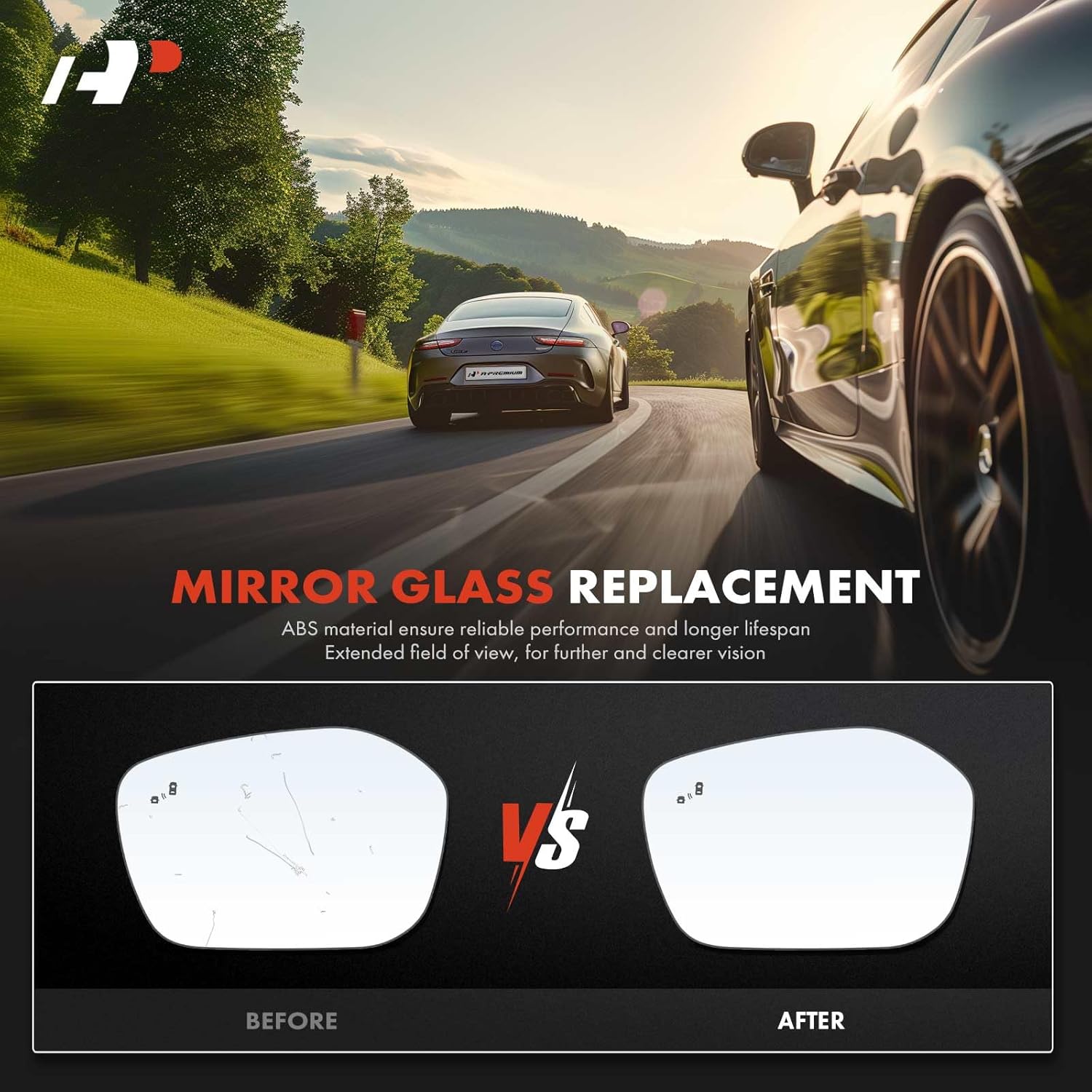 A-Premium Left Driver Side Heated Mirror Glass with Backing Plate Compatible with Honda Civic 2022-2023 - Exterior Side View Flat Mirror with Blind Spot Detection