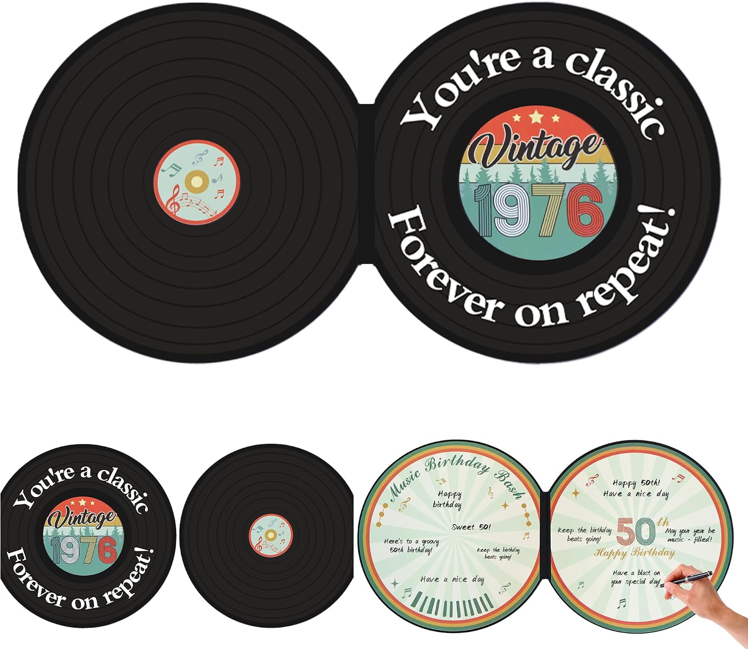 Vinyl Record 50th Birthday Decoration, 1976 Birthday Guest Book | Happy 50th Birthday Certificate Alternative Signature Guest Book for Men Women, Cheers to 50 Years Old Party Supplies