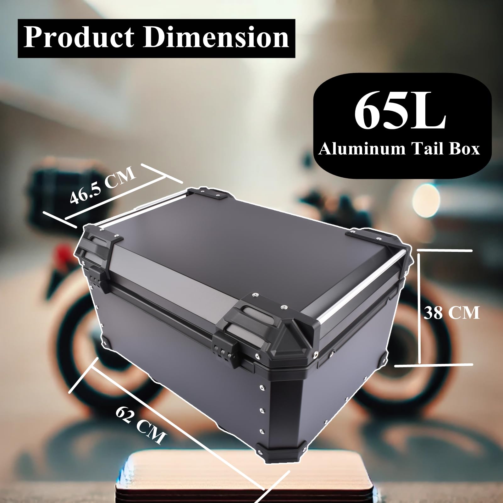 Top Case Moto 65L Aluminium Universel - Étanchéité IP68, Antivol, Pour 2 Casques, Démontage Rapide