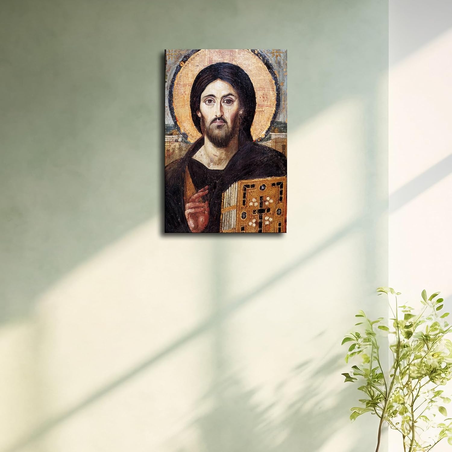 Jesus Christ The Christ Pantocrator of St. Catherine's Monastery at Sinai Poster Canvas Wall Art Living Room Wall Art Bedroom Wall Decor Framed Prints Farmhouse Decor Modern Art Aesthetics (12x18inch-Framed)