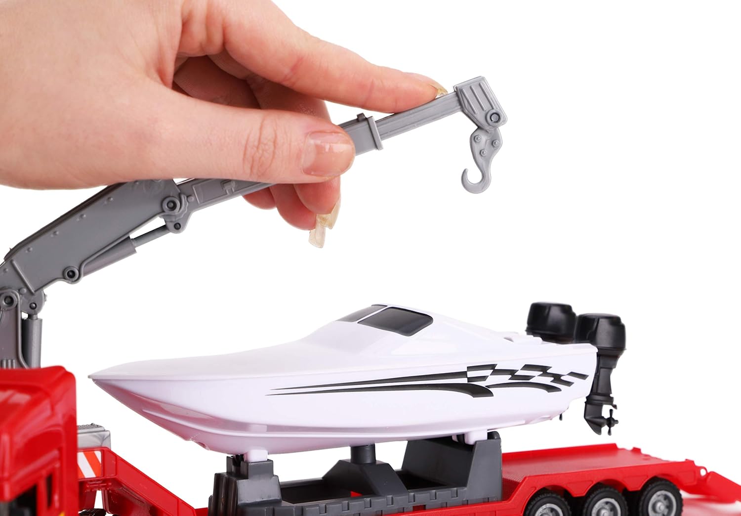 Toyland® Scania Flatbed Hauler Transporter Truck With Power Boat - 1:48 Scale - Diecast - Free Wheel (Random Truck) - Image 5