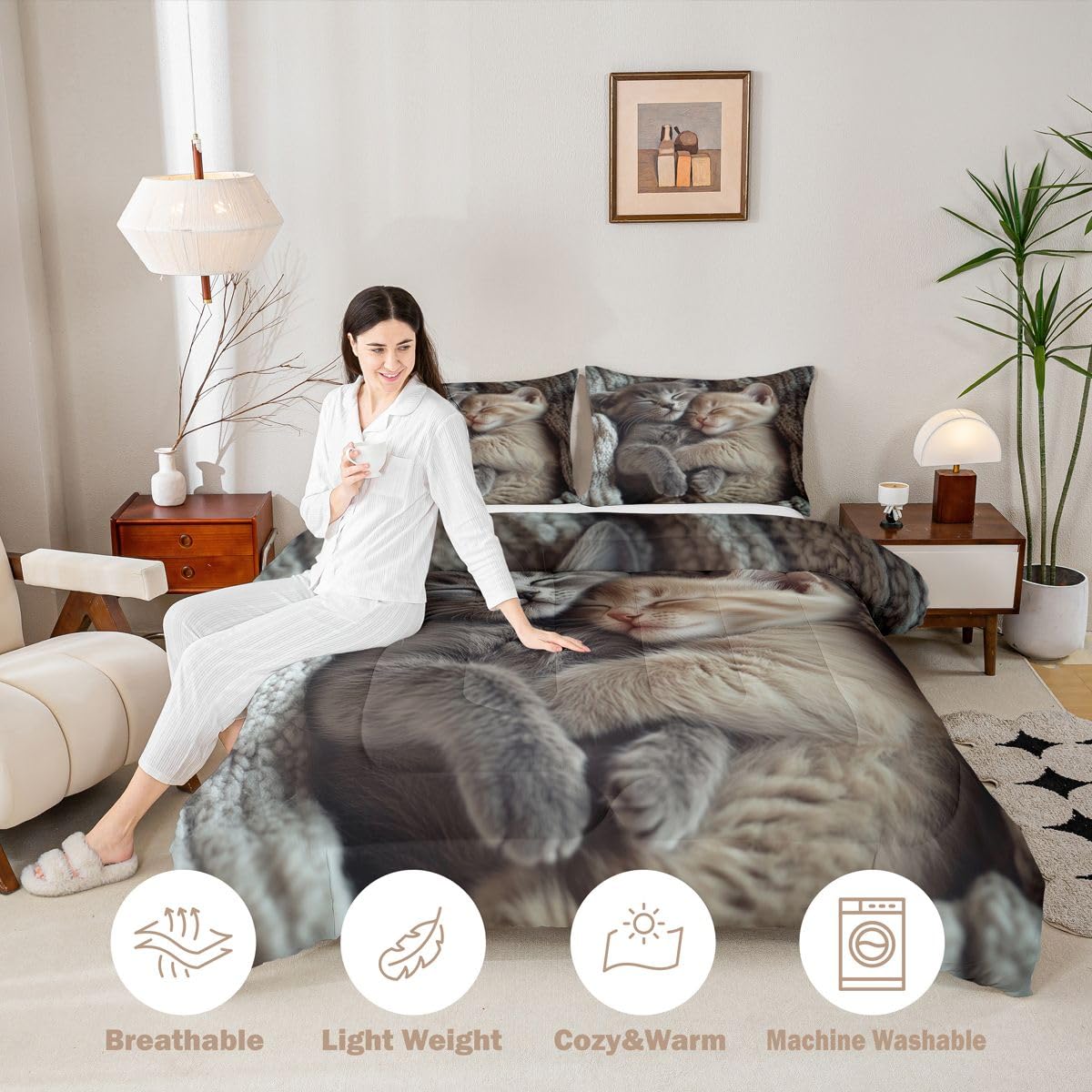 Homewish Juego de funda de edredón y funda de almohada con diseño de gatos