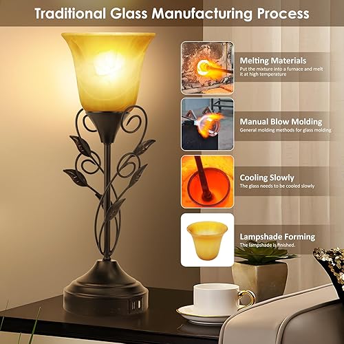 Miniatura 5 de Lámpara de mesa para dormitorio, lámparas de noche, juego de 2 puertos USB duales, 3 vías, regulable, control táctil, lámpara de mesita de noche