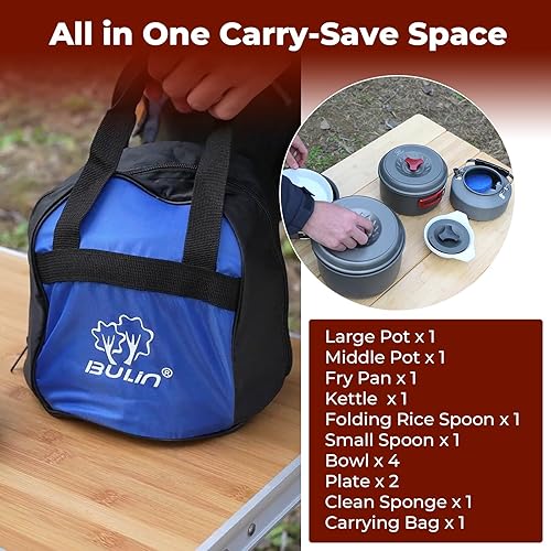 Miniatura 6 de Bulin 24131184 PCS Camping Cookware Mess Kit Lightweight Backpacking Cooking Set Outdoor Cook Gear for Family Hiking PicnicKettle Pot Frying Pan
