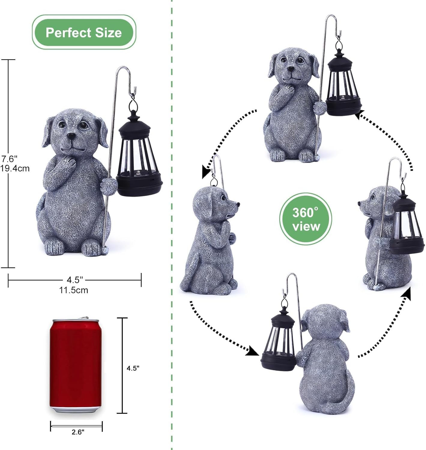 Qeeman Solar Dog Garden Statue: Weatherproof Resin Figurine with Warm Glow Lantern - Outdoor Decor for Yard Pathway Patio Porch Balcony - Gifts for Mom Grandma Dog Lovers