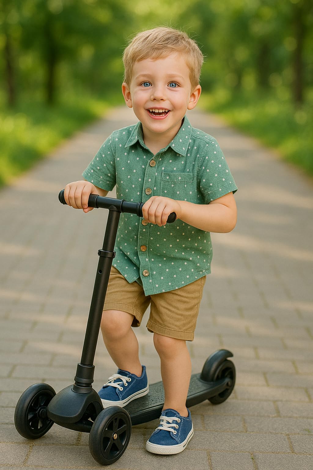 GOZO Kick Scooter for Kids, Smart 3 Wheel Kids Scooter with 4 Height Adjustable Handle, Runner Scooter with Smooth PU Wheels & Brake, Skate Scooter for Kids 3 to 10 Years Boys Girls (Black)