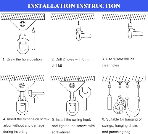 Miniatura 7 de Kit colgante de hamaca con muelle oscilante, ganchos de suspensión de capacidad de 1000 libras, perchas de columpio resistentes con rotación de 360,