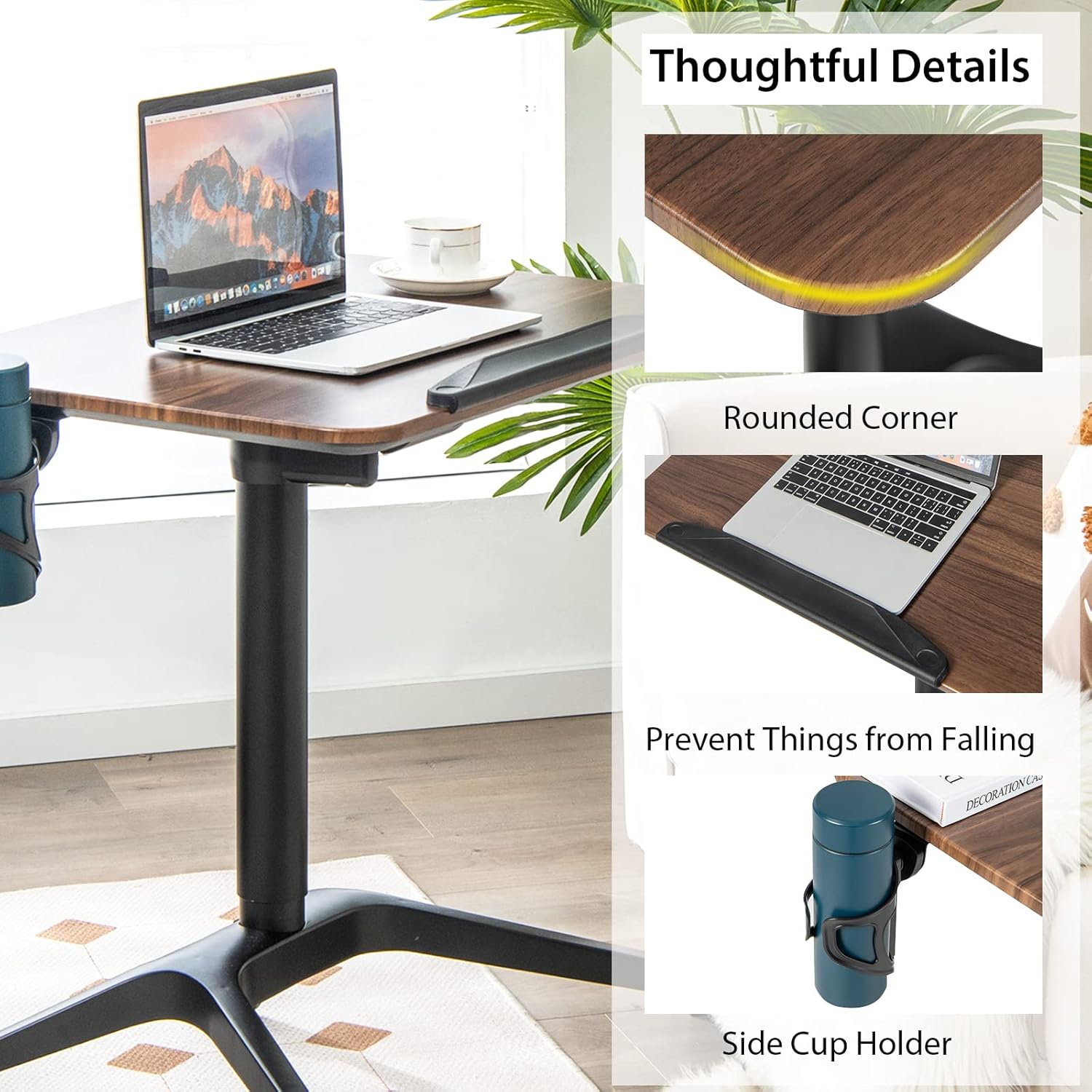 Tangkula Mobile Standing Desk, Height Adjustable Sit to Stand Desk with Detachable Holder, Slot, Rolling Laptop Presentation Cart, Pneumatic Lift Podium for School & Conference Room (Rustic Brown)