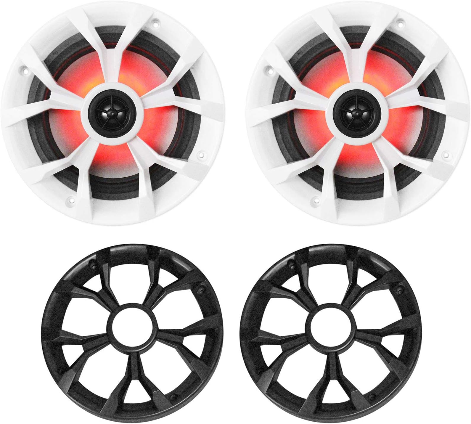 Rockville RKL65MBW (2) 6.5" 700W Marine Speakers, 4 Ohm, LED Lights, CEA Compliant, Coaxial, Waterproof, Black/White Grilles for Boats, ATVs, UTVs