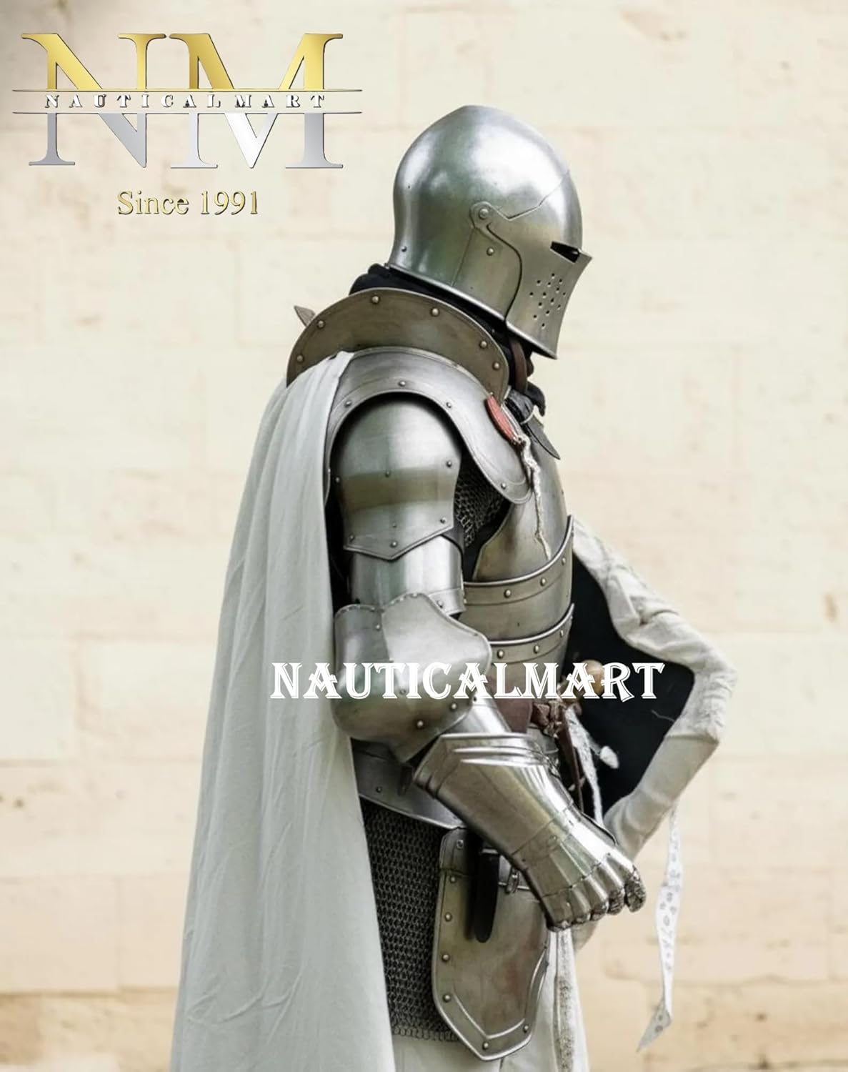 Medieval Barbuta Full Suit of Armor- Wearable Steel Crusader Knight Suit 18 Gauge Steel Handmade Full Body Barbuta Armor Perfect for LARP, Reenactment, Cosplay, Halloween & Theater Act Costume
