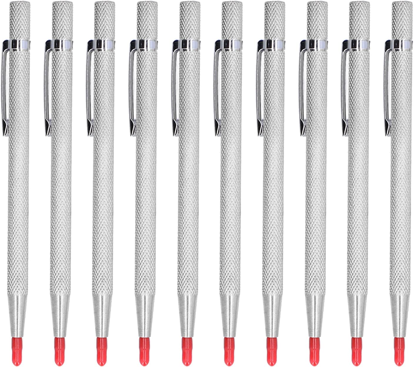 10Pcs Aluminum Etching Pens, Tungsten Carbide Tip Scriber Marking Tool, Durable Engraving Pens for Ceramics Glass Metal, Knurled Handle Anti - Slip Design, Precision Marking on Har (Silver)