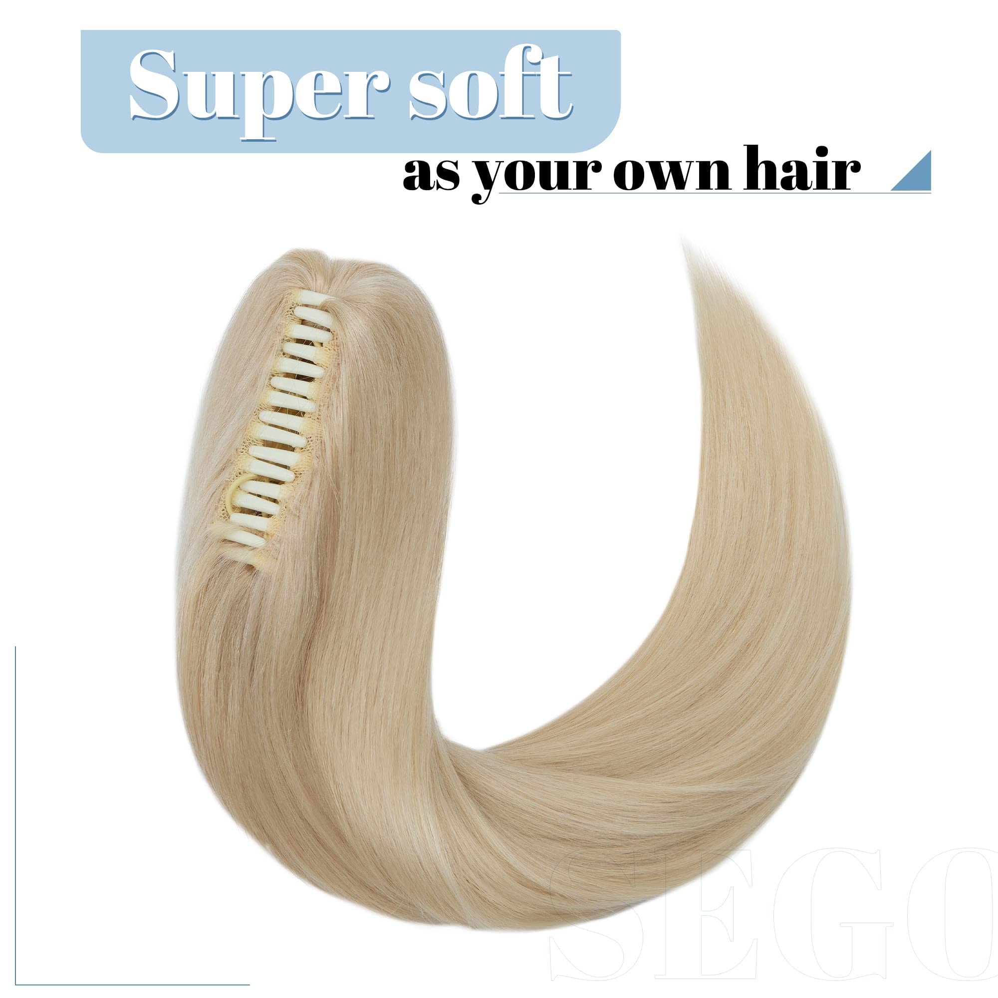 SEGO Extension Coda Capelli Veri Biondi Clip Pinza Cavallo Ponytail Naturale Remy Human Hair Lisci Umani Fascia Unica 35 cm(105 g) #60 Biondo Platino