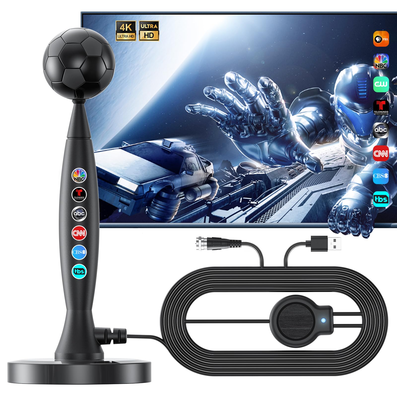 TV Antenna for Smart TV, Digital HD TV Antenna Indoor with Signal Amplifier, 4K1080P Ready Antenna with Magnetic Base for Local Channels, Long Range