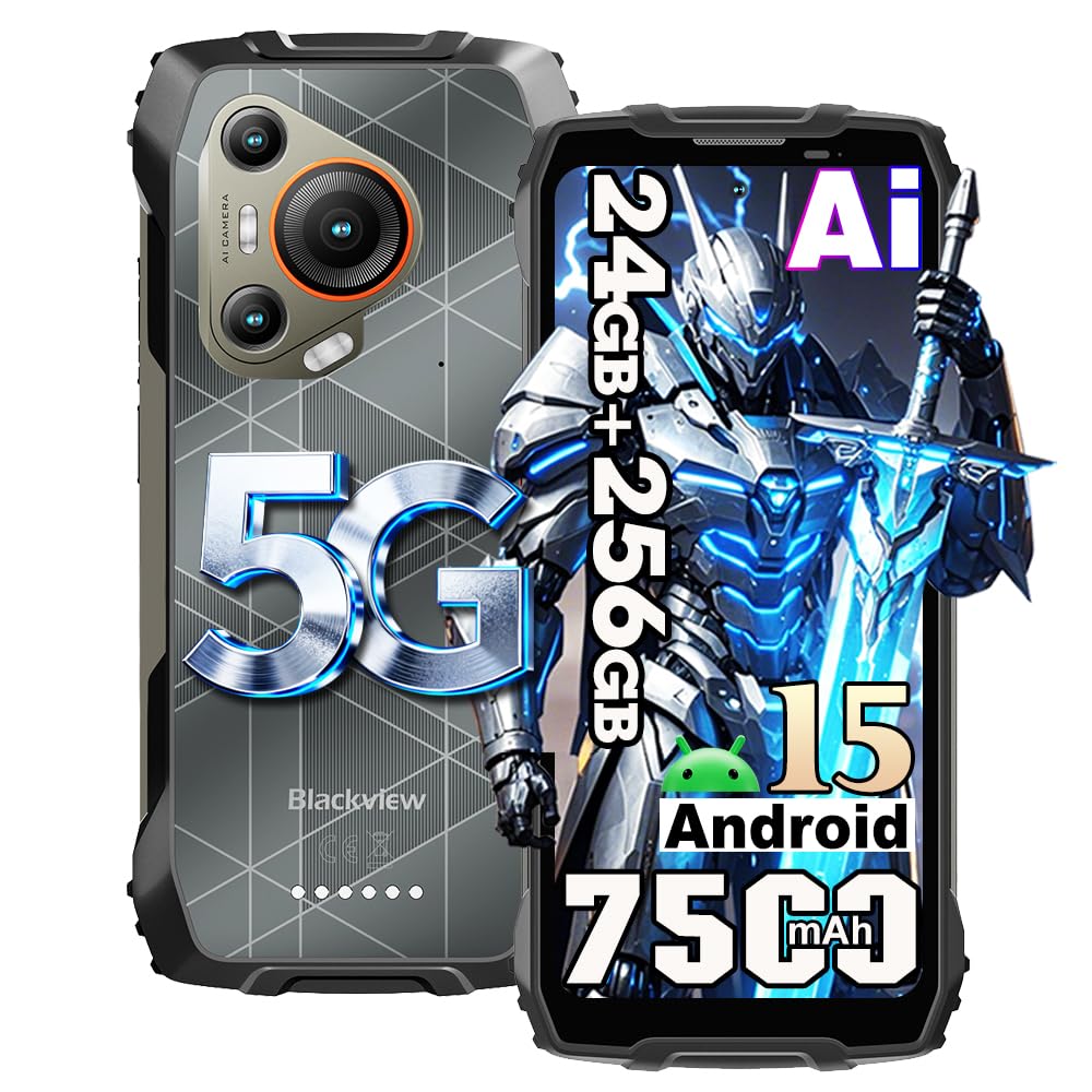Blackview BL7000 5G Outdoor Handy ohne Vertrag Android 15, 24GB+256GB/2TB AI Handy, 6,78" FHD+ Baustellenhandy, 50MP+32MP, 7500mAh, 5G Outdoor Smartphone Wasserdicht IP68/IP69K,NFC,GPS,OTG, Schwarz